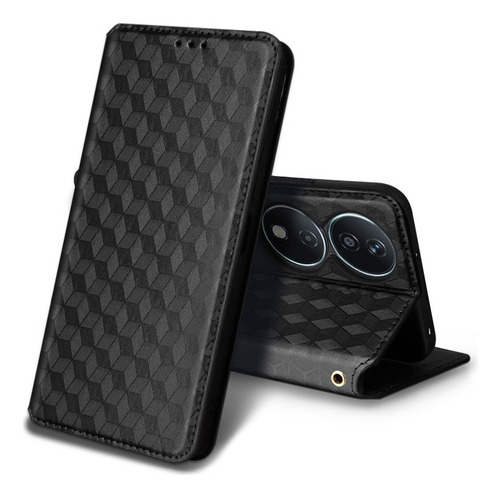 ~ For Honor X7b Cubic Patterned Pu Wallet Card Holder Case