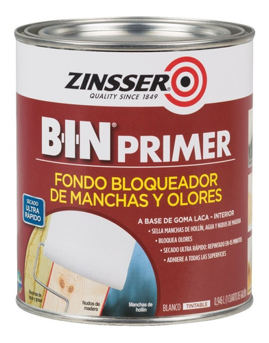 Zinsser Bin Fijador Sellador Bloqueador De Manchas 0.946lt - Imagen Pinturerias -