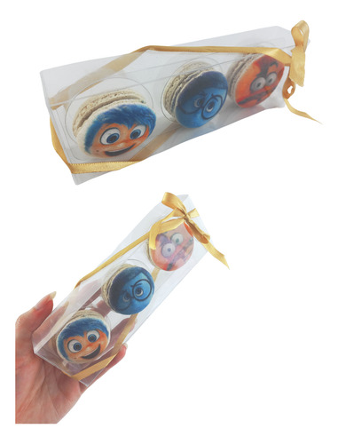 8 Embalagens Caixa Acetato C/ Berço P/ 3 Macaron Mini Donuts