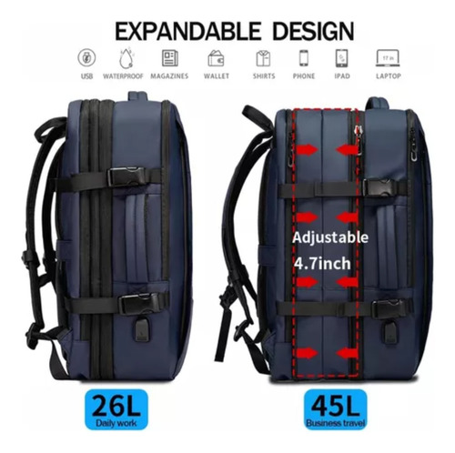 Mochila Viral Expandible Aprobada Para Cabina De Avión Usb