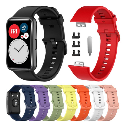 Correa Deportiva Para Huawei Watch Fit De Silicona 2 Piezas Color Negro/rojo