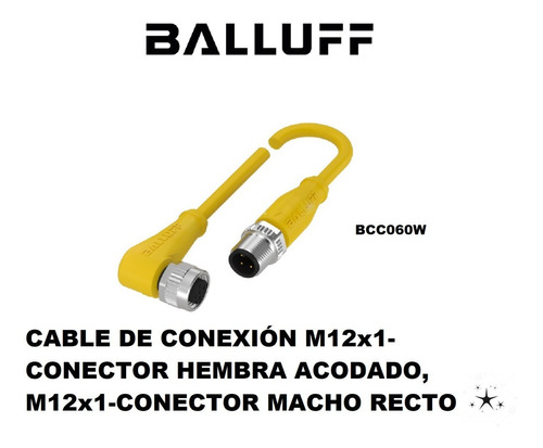 Cable De Conexión M12x1 Hembra Acodado Y Macho Recto Bcc060w