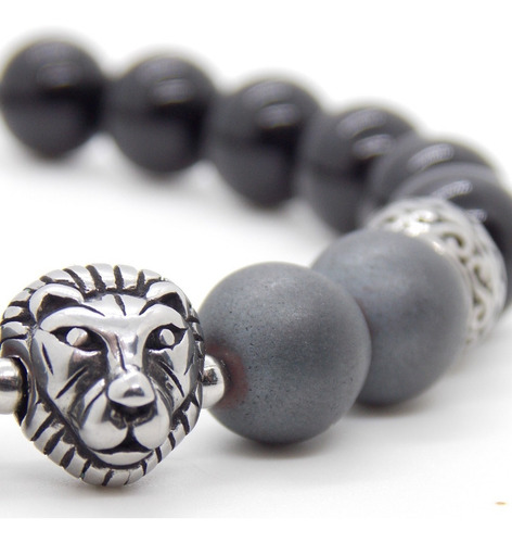 Pulsera De Piedras Semipreciosas De Agata Negra Y Hematite