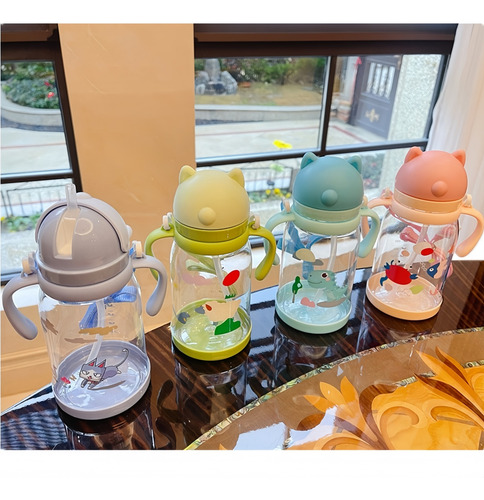 Vaso Infantil 550ml Con Popote Y Asas Doble Oreja