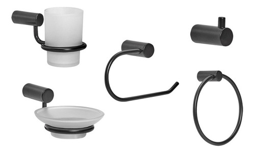 Set De Accesorios Baño Moderno Sauco Gloa 5pz Negro