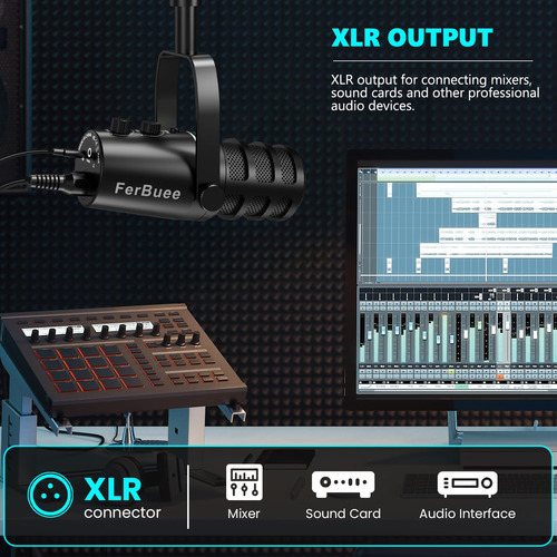 Micrófono Dinámico Usb Xlr Con Control De Volumen Y Eco Negro