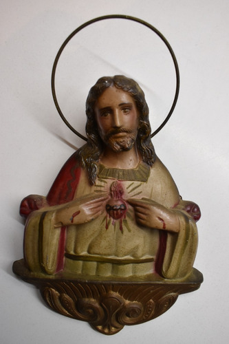 Antiguo Petit Bronce Sagrado Corazón De Jesús