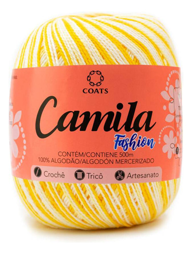 Fio Camila Fashion Crochê Coats 500m 100g (tex 300) Cor 05295 - Amarelo/branco