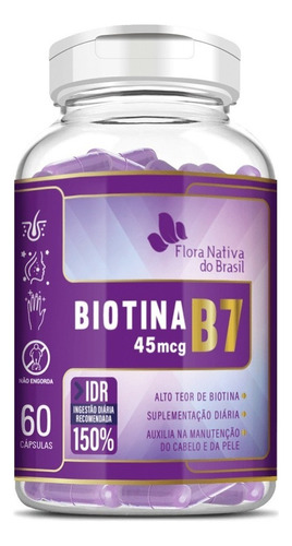 Biotina Vitamina B7 Suplemento 60 Cápsulas Flora Nativa