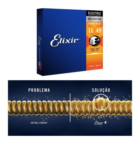 Encordoamento Elixir Cordas 011 Medium Nanoweb Para Guitarra