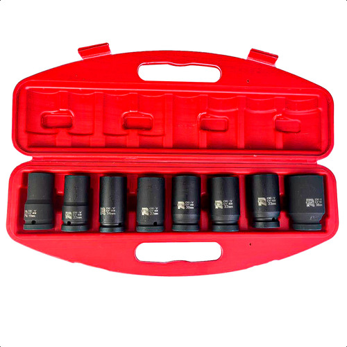 Kit Soquete Impacto Curto Sextavado Enc 3/4 8 Pçs 19 - 38mm