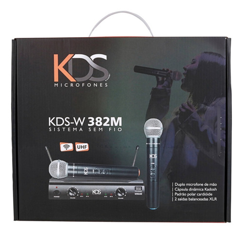 Microfone Duplo Bastão Sem Fio Kds-w382m Uhf Xlr Kadosh