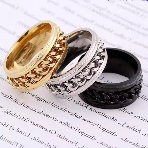 Anillo Anti Estrés De Acero Cadena Giratorio Unisex Ansiedad Plateado 6