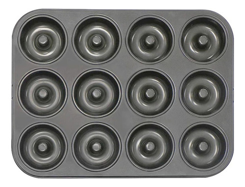 Molde Charola Antiadherente Acero Para Hornear 12 Mini Donas Negro