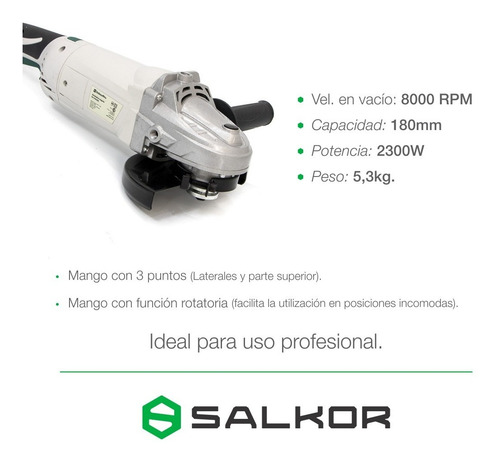 Amoladora Angular 7 Pulgadas 2300 Watts Aa.818 Salkor Pro Color Gris Frecuencia 50 Hz Blanco/negro 50 Hz