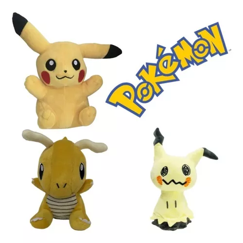 Kit 3 Pokémons Pikachu Pelúcia Dragonite Mimikiu Promoção