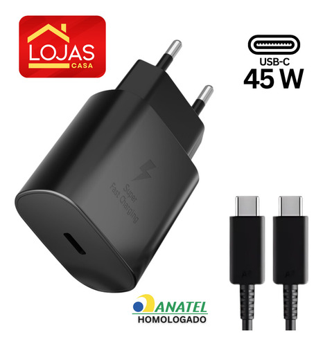 Carregador Fonte Turbo 45w Para Samsung Com Cabo Super Fast Cor Preto Lojas Casa