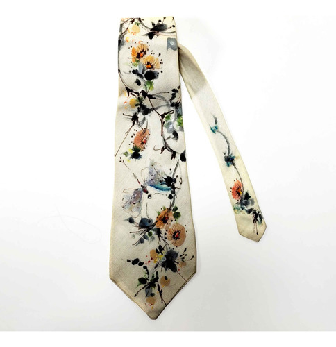 Corbata De Hilo Con Motivos Florales C-4