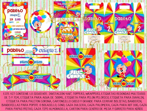 Kit Imprimible Candy Bar Payaso Plim Plim Mod2 Editable
