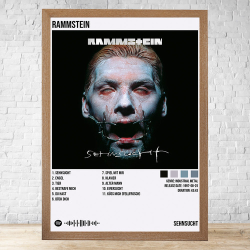 Cuadro Rammstein Sehnsucht 30x40 Con Vidrio Y Marco C303 Marrón Claro Clasico