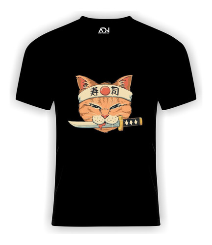 Remera Estampada Gato Samurai Cuchillo   / Japonés  