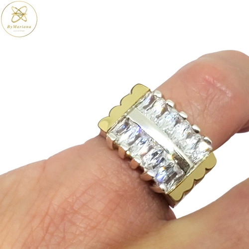Imagen 7 de 10 de Anillo Plata Y Oro 2 Hileras De Piedras Cubic