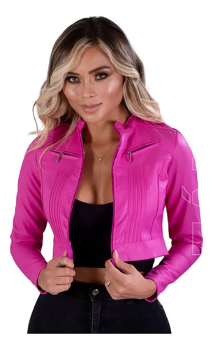 Chaqueta Cuero Sintetico Mujer Color Fucsia Ref Js-034