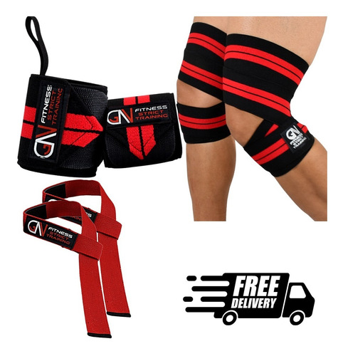 Vendas De Rodilla Knee Wraps + Muñequeras+ Straps Gratis Gym