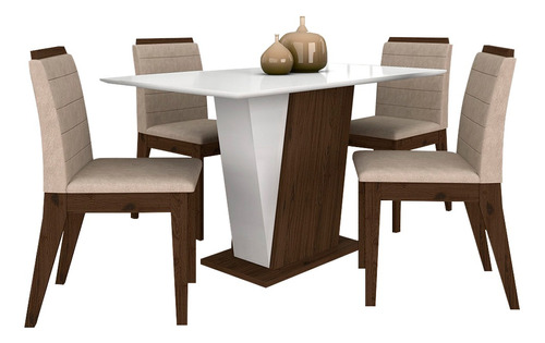 Mesa Com 4 Cadeiras Qatar 1,20 Imb/off/bege - M A Cor Imbuia/off White/bege 03 Desenho do tecido das cadeiras Liso