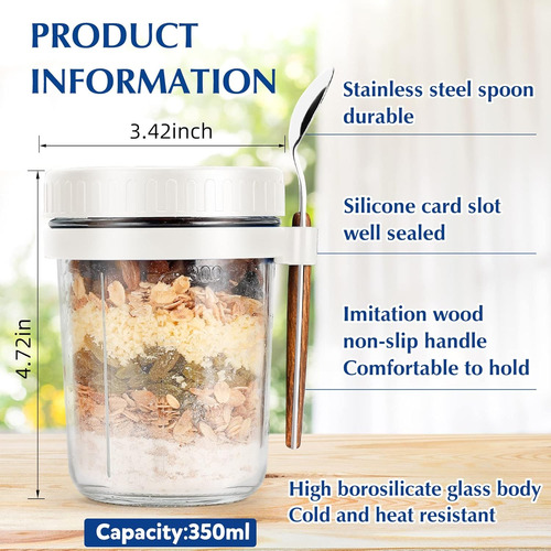 Tarros De Avena Overnight Con Cuchara Y Tapa De 16 Oz [pa...
