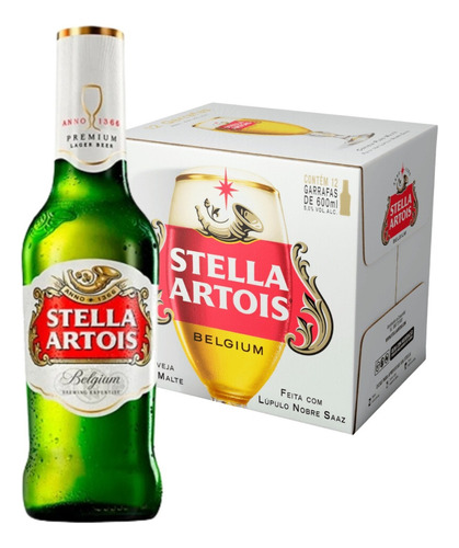 Cerveja Stella Artois 600ml Caixa 12 Unidades Garrafas