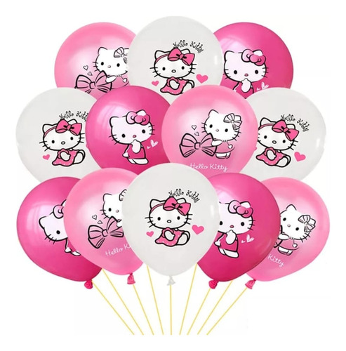 Set 12 Globos Látex Hello Kitty Cumpleaños Y Fiestas