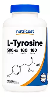 Aminoácido L-tirosina 500mg, 180 Cáps- Nutricost Sabor Sin sabor