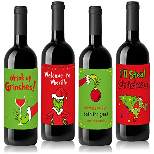 24 Etiquetas De Botellas De Vino De Navidad Diseño De ...