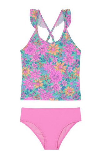 Traje De Baño Niña Tankini Uv30+ H2o Wear Fucsia C/vuelos