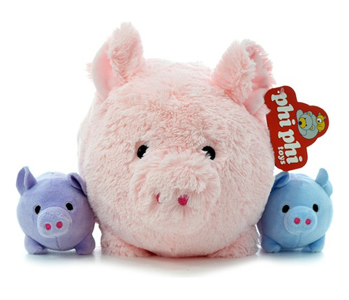 Mama Chanchito Con 2 Hijitos 25cm - Original Phi Phi Toys