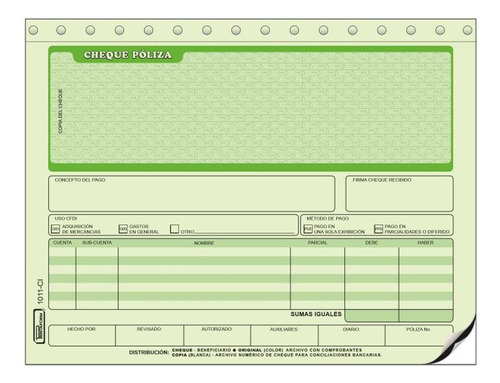 3pzas Cheque Poliza C/carbon Printaform 1011ci 1/2 Oficio C/