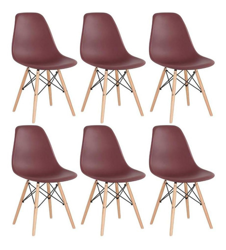 6 Cadeiras Charles Eames Wood Jantar Cozinha Dsw   Cores  Cor da estrutura da cadeira Marrom