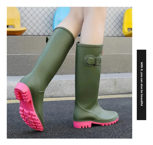 Botas De Lluvia Impermeables De Punto Alto Para Mujer, Estil
