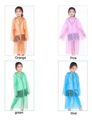 Poncho Impermeable Unicolor Para Niños De Peva Talla Unica 