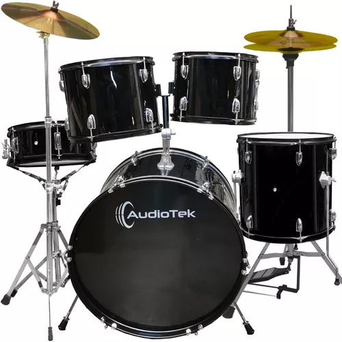 Pro System Audiotek Bateria Acustica Musical Musica Profesional 5 Piezas  Tambor 2 platillos Drum Set Bateria Acustica Bateria Musical Negra Bateria  Baterista : : Instrumentos Musicales