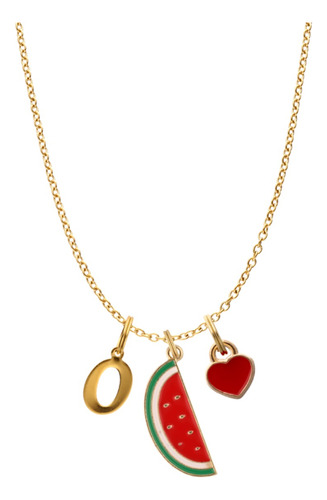 Collar Sandía Fruta Corazón Dije Letra Inicial Cadena Acero