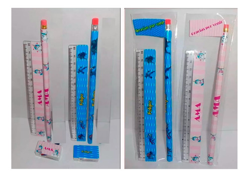 Regla 15 Cm + Lapiz + Goma Personalizada Souvenir X 10 U