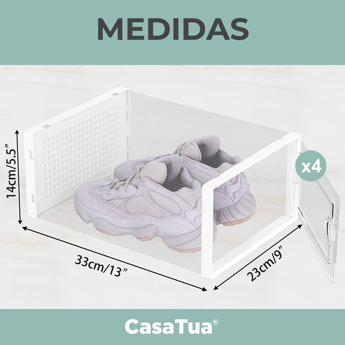 Imagen 5 de 9 de Caja Organizadora De Zapatos Set X4 Casatua Apilables Firmes