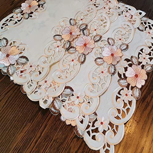 Mantel De Encaje Bordado Con Flores Beige Y Crema, Diseño Cl