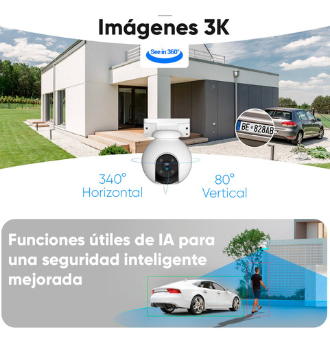Ezviz Cámara De Seguridad Ptz Wifi 5mp 3k H83k-32 + Microsd De 32gb Cobertura Panorámica 360° Detección Humana Y De Vehiculos + Luz Parpadeante Cs-h8-3k Ideal Para Exteriores