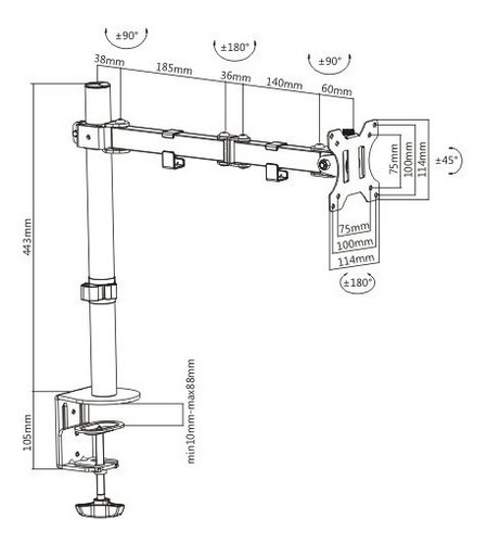 Rack Soporte Monitor 13 A 32 Para 1 Monitor Brazo Largo