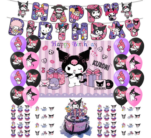 Kit De Decoración De Fiestas Kuromi Cumpleaños 45pcs