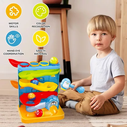 Juguetes para niños de 1, 2 y 3 años, juguete de pelota 2 en 1 libra A y  rampa de auto, juguetes Montessori para bebés de 12 a 18 meses, juego