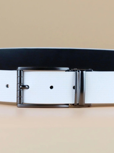 Cinturón De Lujo De Piel De Vaca Para Hombre Color Blanco Diseño De La Tela Liso Talla 34